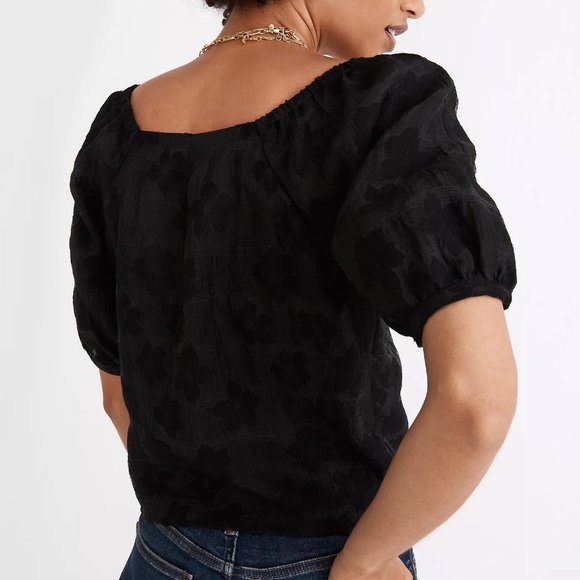 NEW Madewell Puff Short Sleeves Wrap Button Blouse Top in Floral Jacquard $92 S - Picture 3 of 11